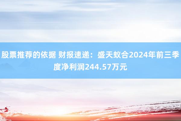 股票推荐的依据 财报速递：盛天蚁合2024年前三季度净利润244.57万元