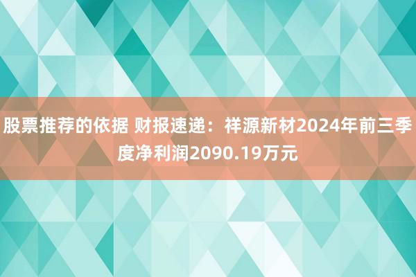 股票推荐的依据 财报速递：祥源新材2024年前三季度净利润2090.19万元