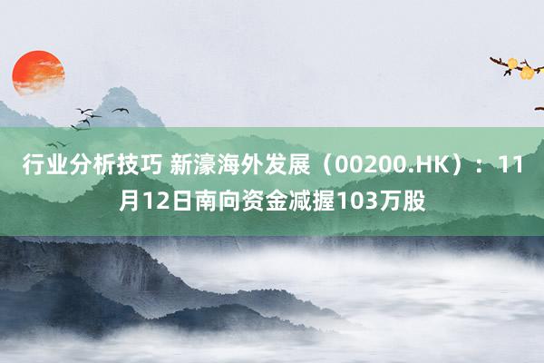 行业分析技巧 新濠海外发展（00200.HK）：11月12日南向资金减握103万股