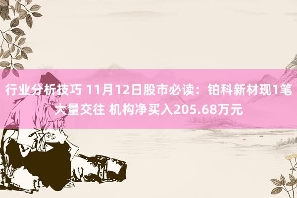 行业分析技巧 11月12日股市必读：铂科新材现1笔大量交往 机构净买入205.68万元