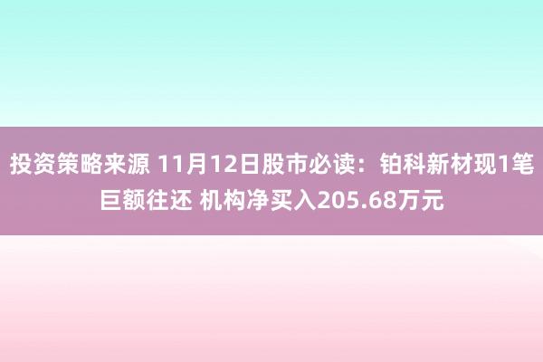 投资策略来源 11月12日股市必读：铂科新材现1笔巨额往还 机构净买入205.68万元