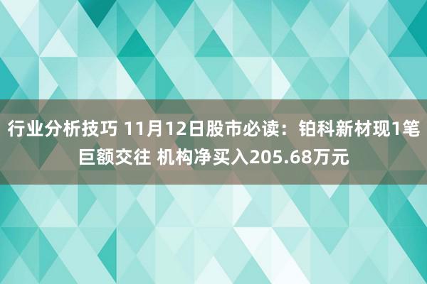 行业分析技巧 11月12日股市必读：铂科新材现1笔巨额交往 机构净买入205.68万元