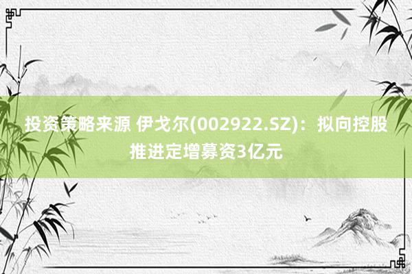 投资策略来源 伊戈尔(002922.SZ)：拟向控股推进定增募资3亿元