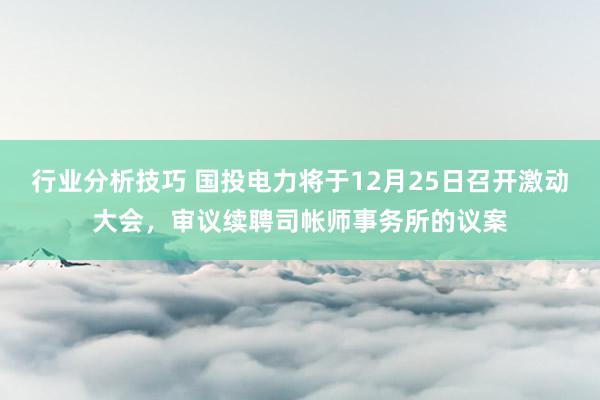 行业分析技巧 国投电力将于12月25日召开激动大会，审议续聘司帐师事务所的议案