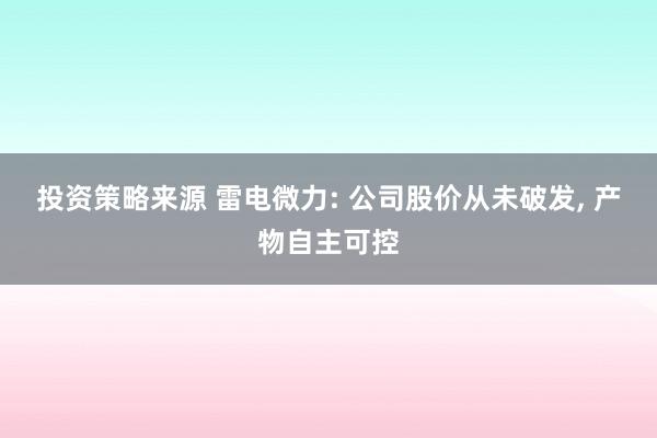 投资策略来源 雷电微力: 公司股价从未破发, 产物自主可控