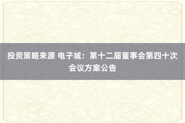 投资策略来源 电子城：第十二届董事会第四十次会议方案公告