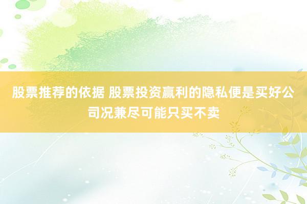 股票推荐的依据 股票投资赢利的隐私便是买好公司况兼尽可能只买不卖