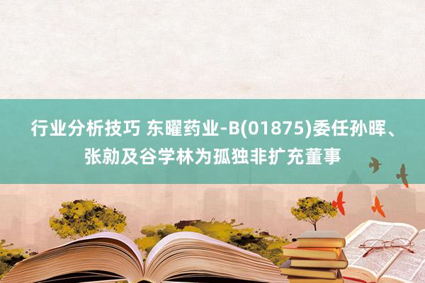 行业分析技巧 东曜药业-B(01875)委任孙晖、张勍及谷学林为孤独非扩充董事